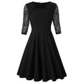 Women Lace Long Sleeve Solid Swing Dress