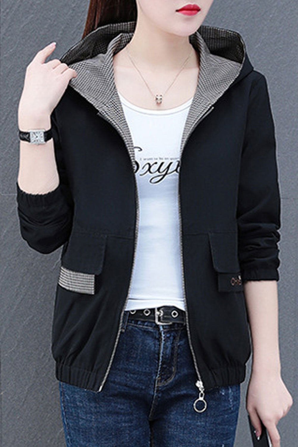 Women Radiant Hooded Neck Ribbed Cuff & Hem Flap Pocket Winter Soft Casual Jacket