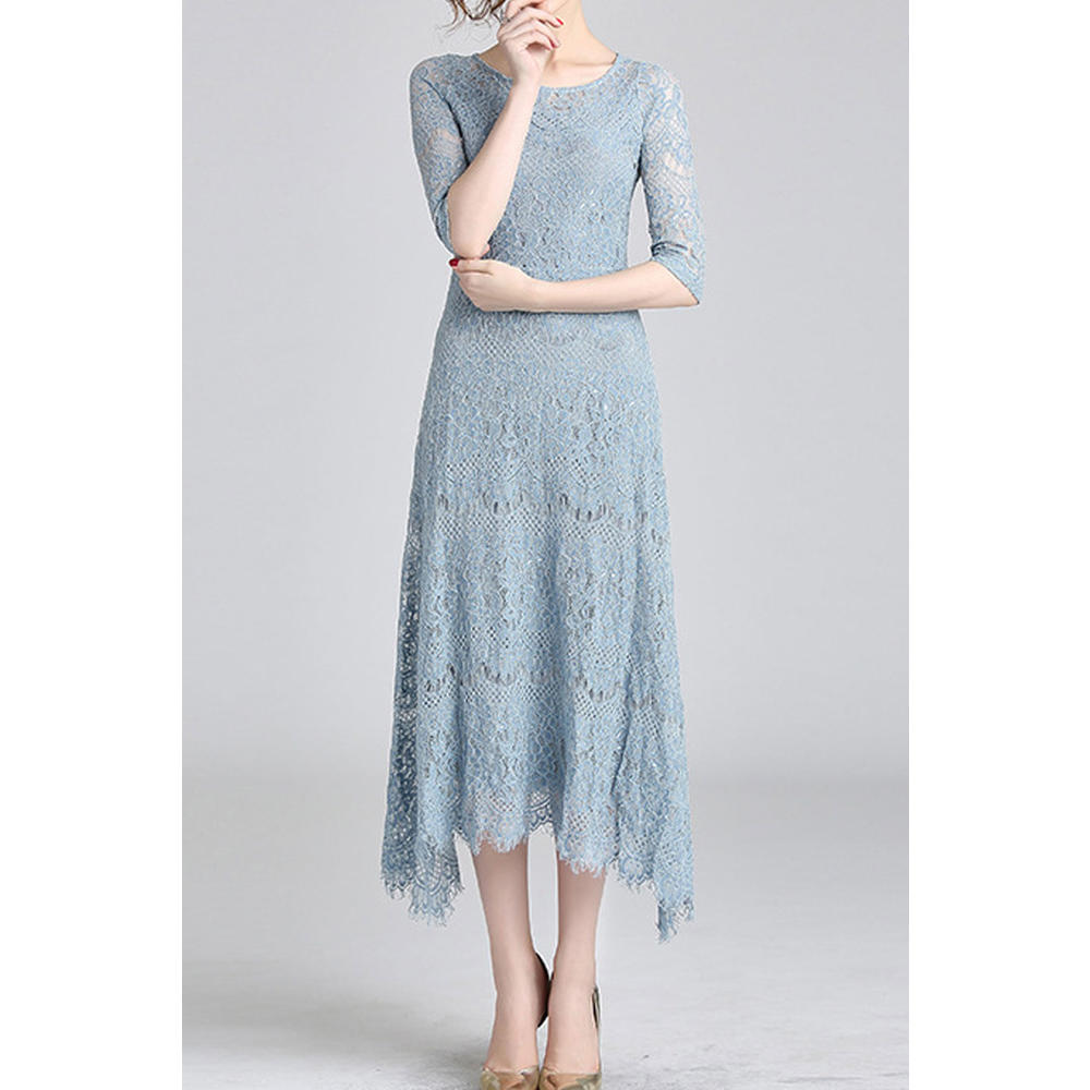 Women Round Neck Short Sleeve Irregular Dress