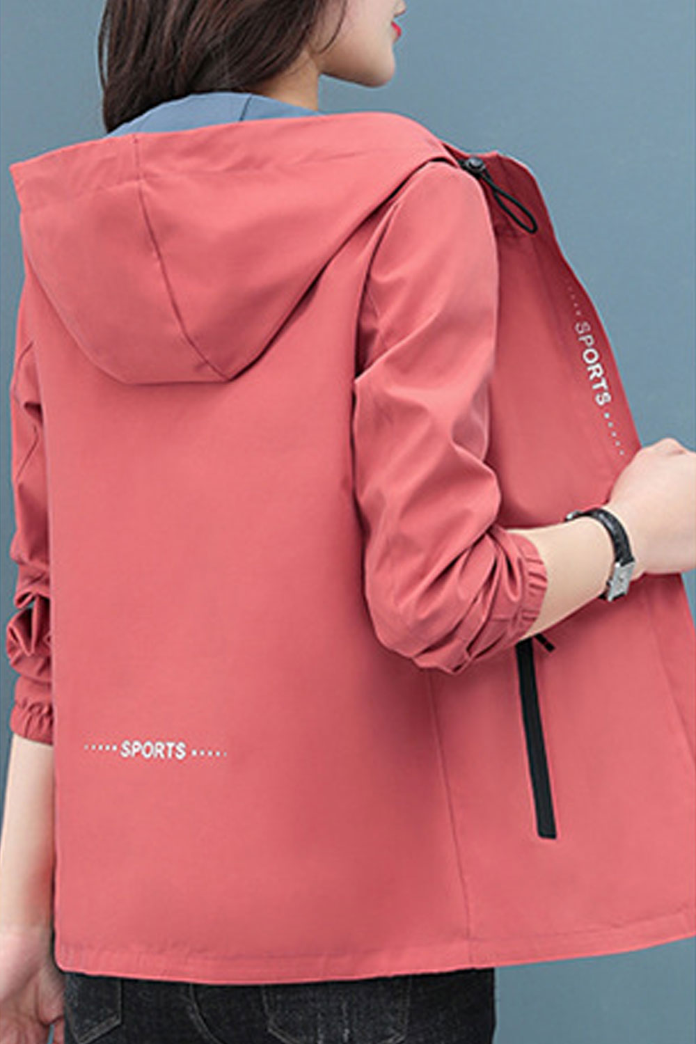 Women Striking Hooded Neck Ribbed Cuff Slash Pocket & Front Zippered Winter Casual Jacket