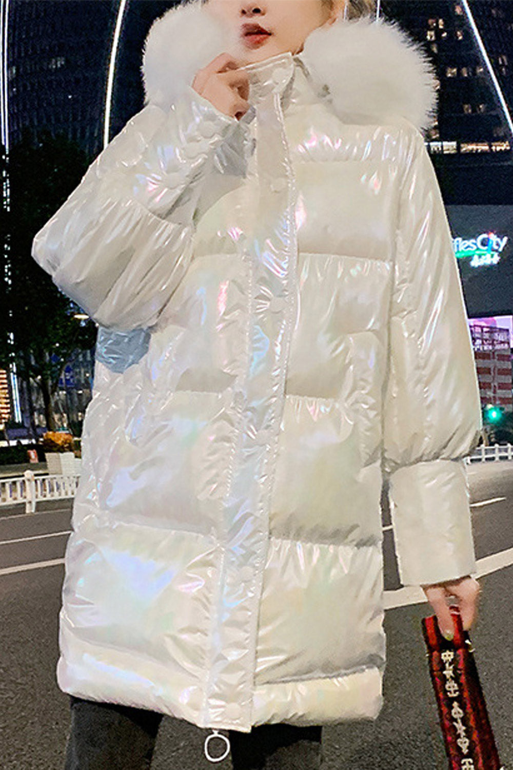Women Lovely Mid-Length Shiny Colored Zipper Closure Side Pockets Beautiful Winter Padded Jacket