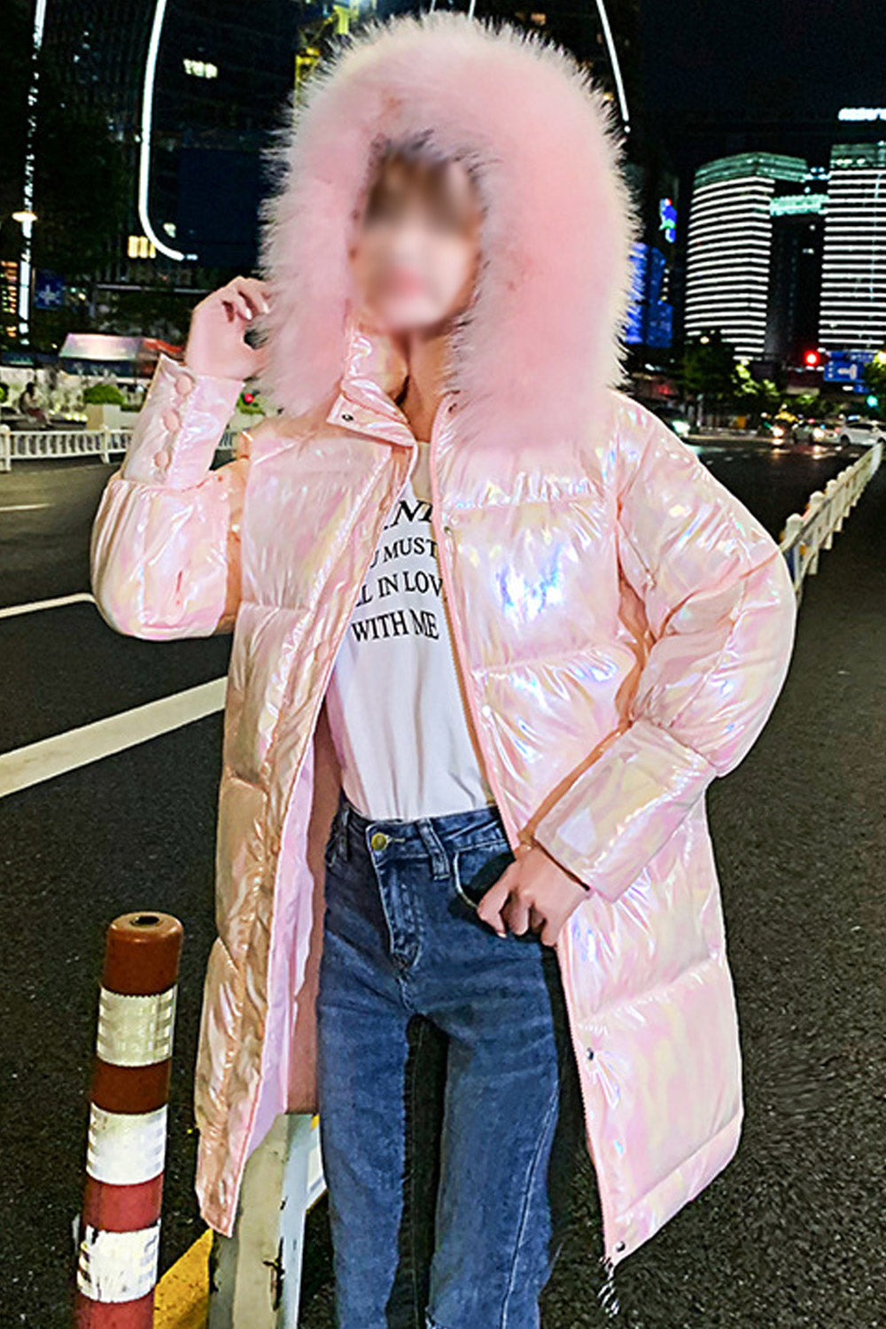 Women Lovely Mid-Length Shiny Colored Zipper Closure Side Pockets Beautiful Winter Padded Jacket
