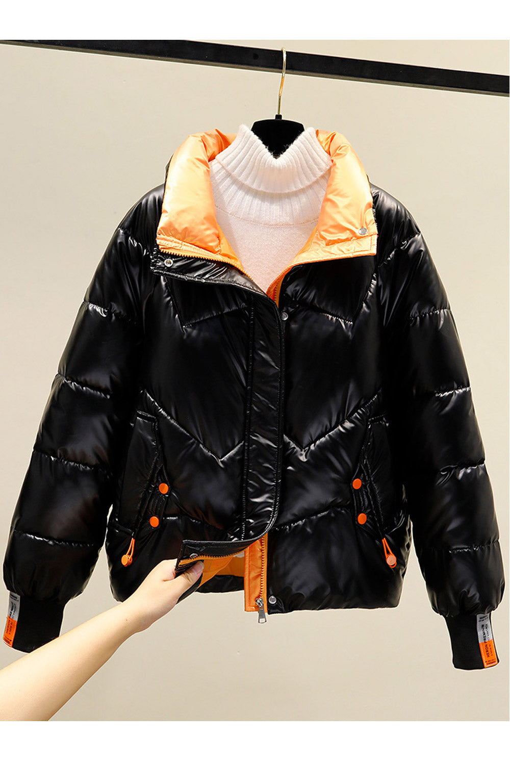 Women Sparkled Long Sleeve Magnificent Side Pockets Easy Zipper Closure Warm & Comfy Winter Padded Jacket
