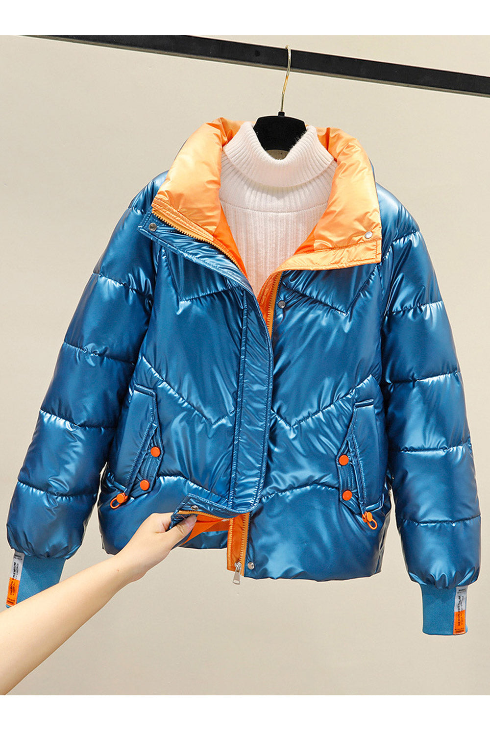 Women Sparkled Long Sleeve Magnificent Side Pockets Easy Zipper Closure Warm & Comfy Winter Padded Jacket