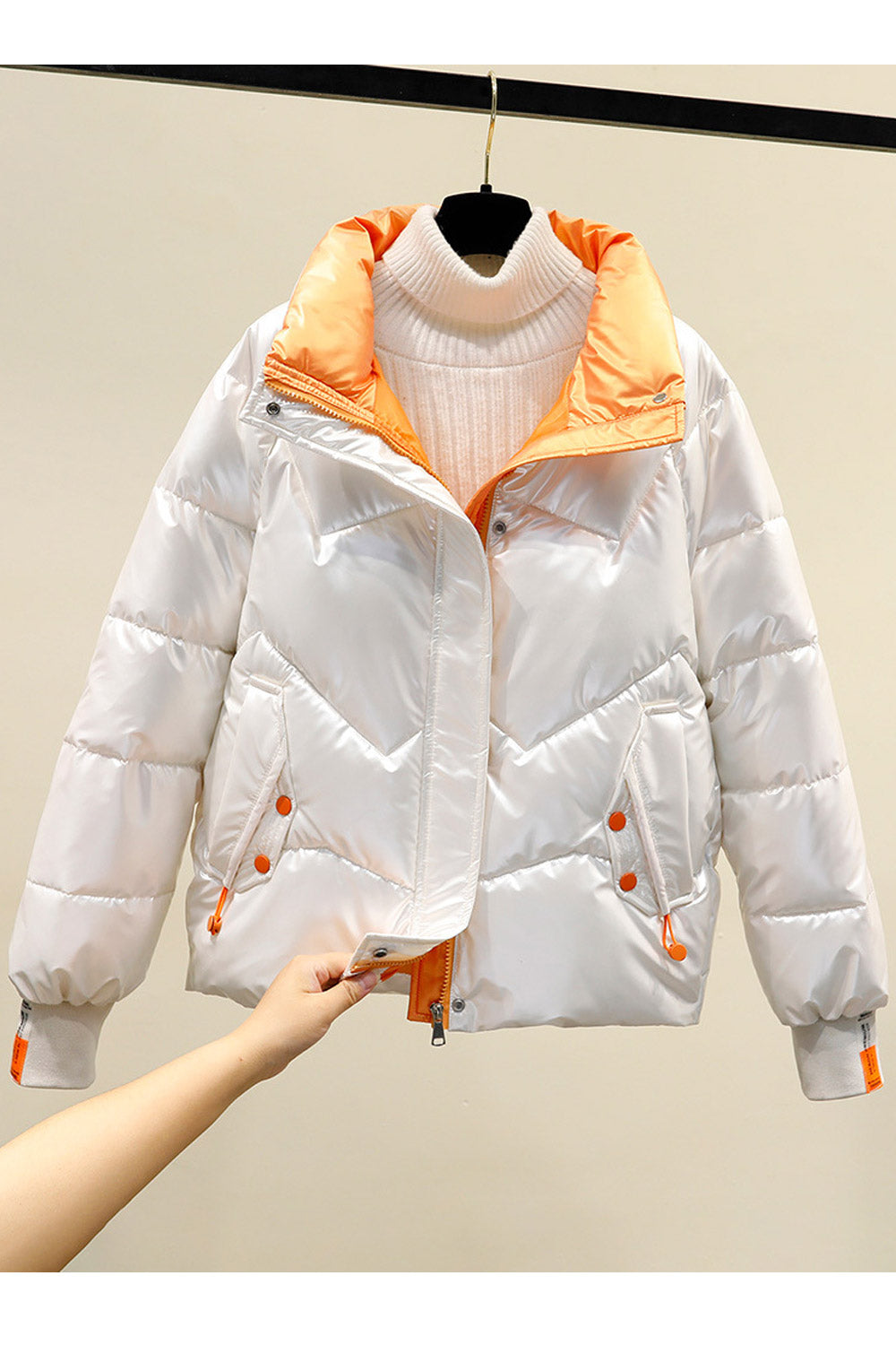 Women Sparkled Long Sleeve Magnificent Side Pockets Easy Zipper Closure Warm & Comfy Winter Padded Jacket