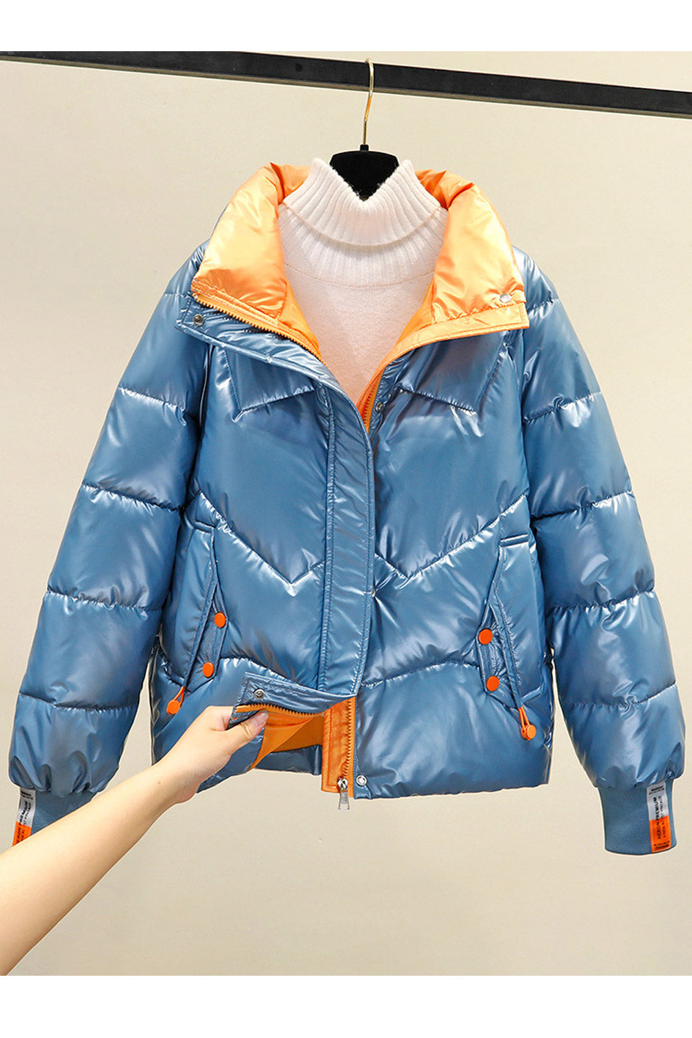 Women Sparkled Long Sleeve Magnificent Side Pockets Easy Zipper Closure Warm & Comfy Winter Padded Jacket