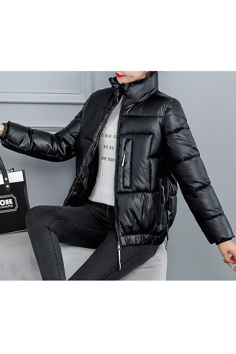 Women Amazing Stand Collar Zipper Closure Useful Pockets Windbreaker Winter Padded Jacket