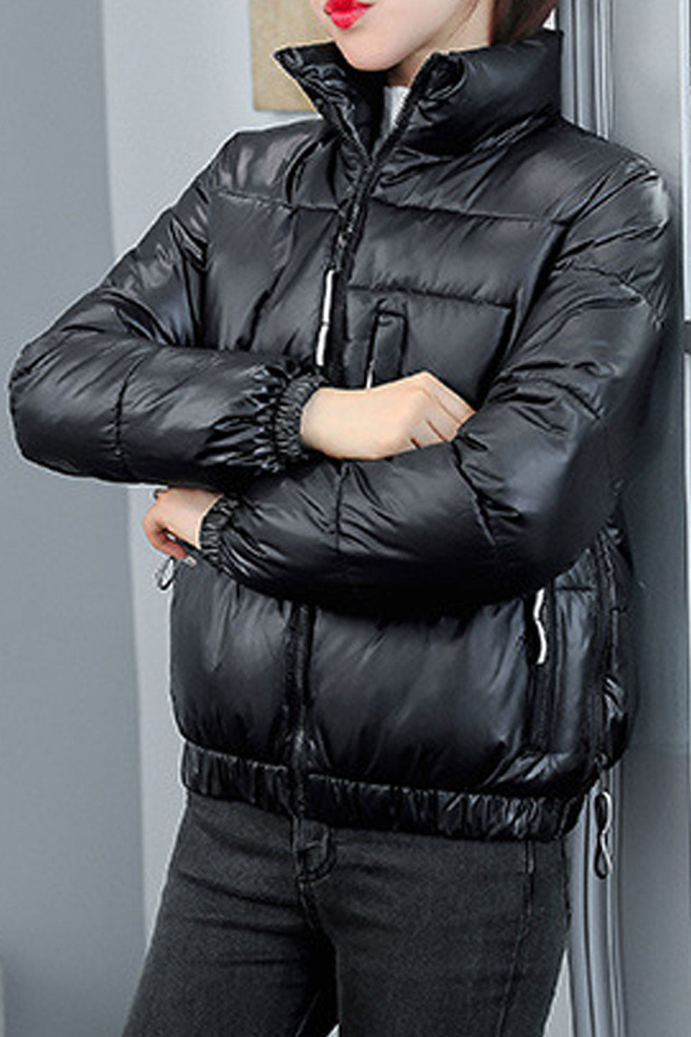 Women Amazing Stand Collar Zipper Closure Useful Pockets Windbreaker Winter Padded Jacket