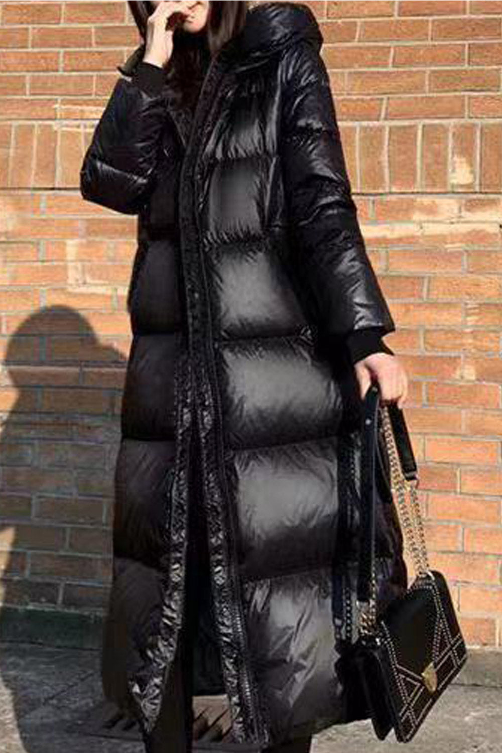 Women Below he Knee Length Hooded Neck Zipper Closure Restful Winter Warm Padded Jacket