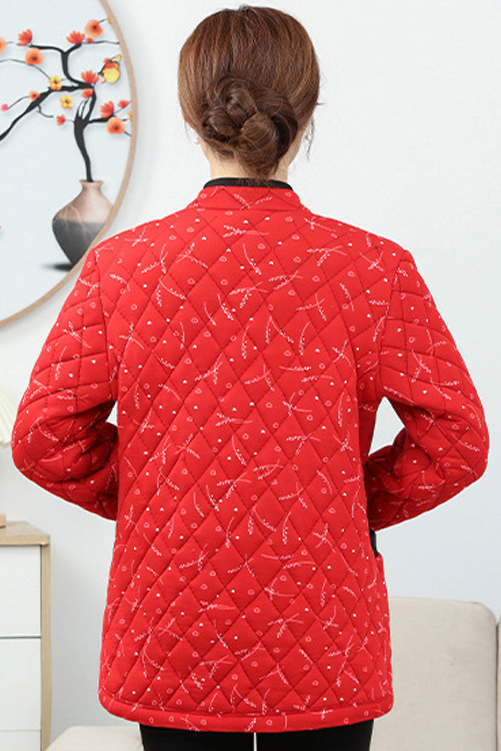 Women Appealing Floral Printed Nicely Designed Toggle Button Closure Stand Collar Stunning Winter Warm Padded Jacket