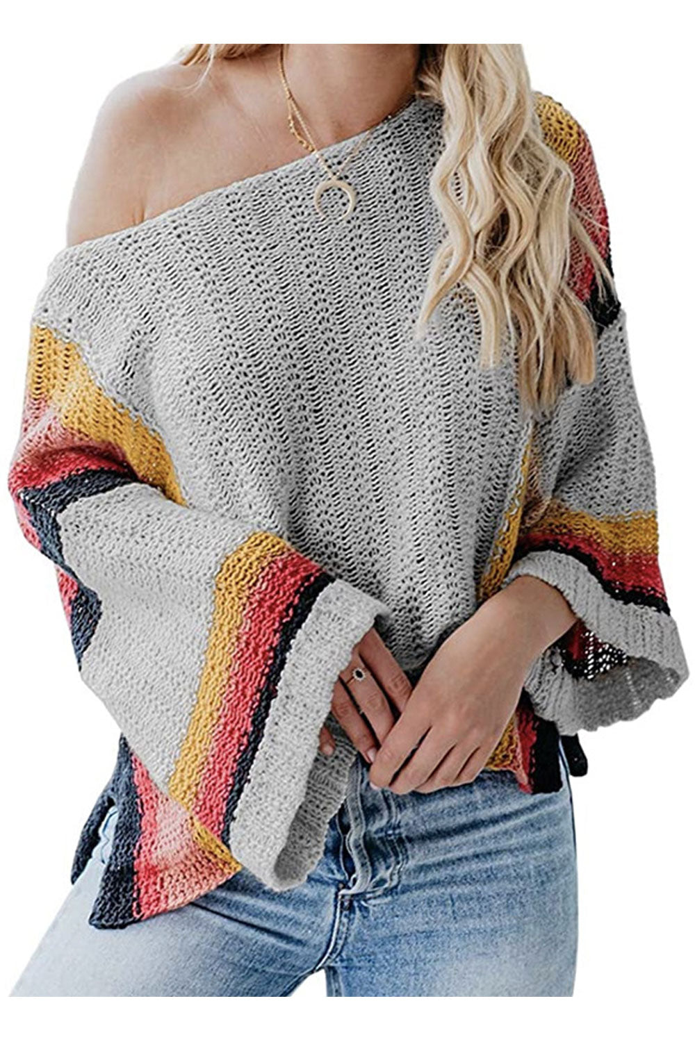 Women Marvelous One Shoulder Collar Amazing Dolman Sleeve Solid Pattern Knitted Warm Sweater