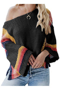 Women Marvelous One Shoulder Collar Amazing Dolman Sleeve Solid Pattern Knitted Warm Sweater