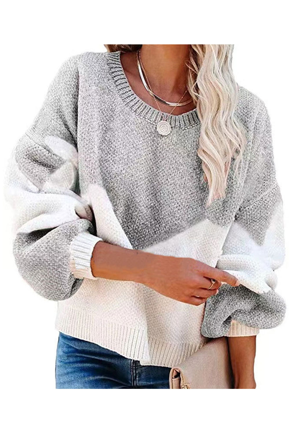 Women Outclass Round Neck Loose Long Sleeve Relaxable Knitted Warm Sweater
