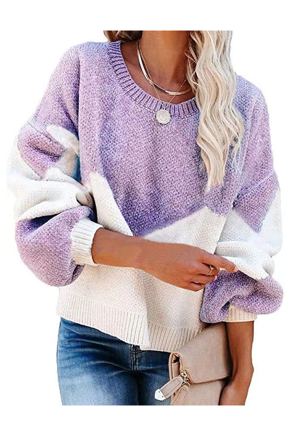 Women Outclass Round Neck Loose Long Sleeve Relaxable Knitted Warm Sweater