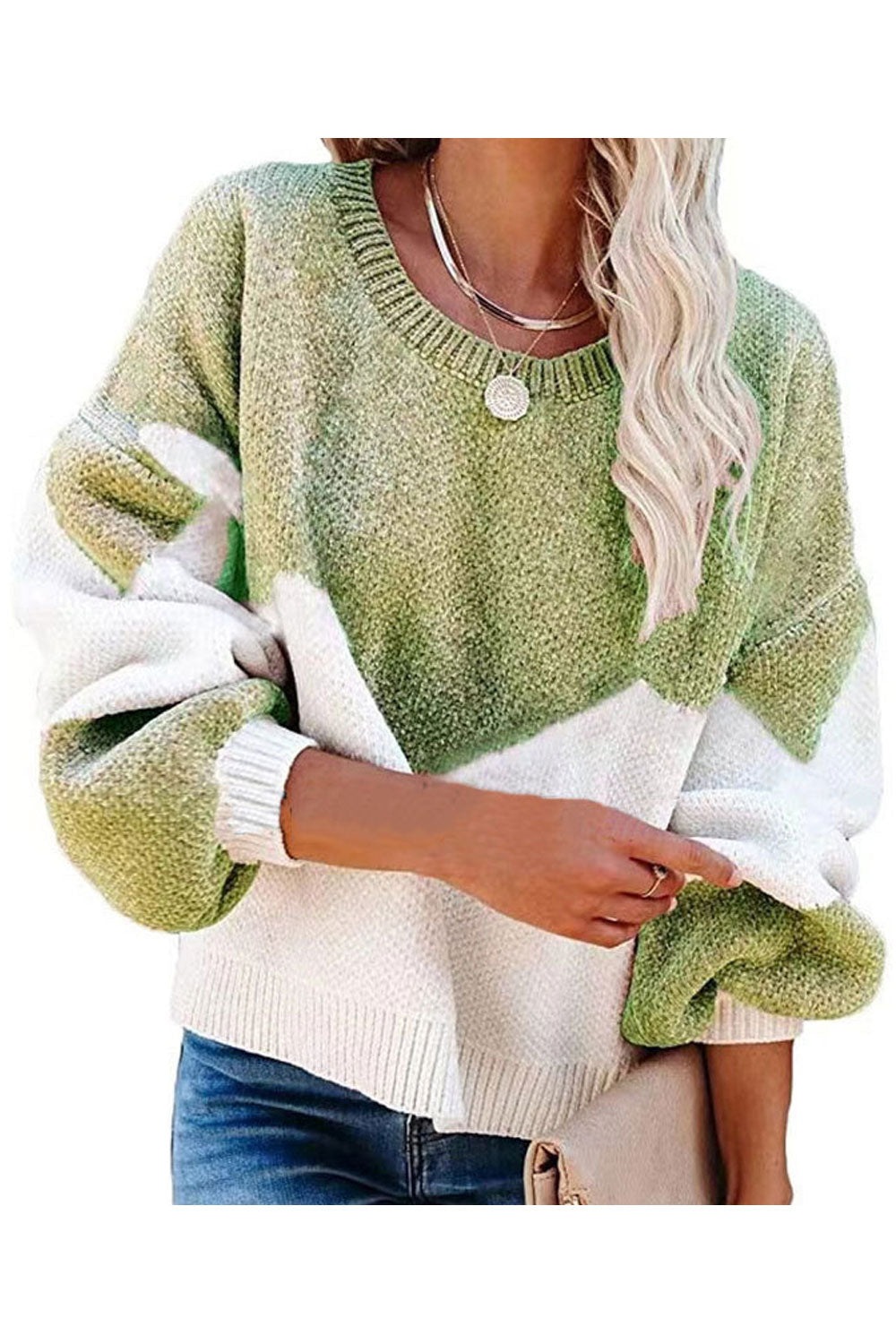 Women Outclass Round Neck Loose Long Sleeve Relaxable Knitted Warm Sweater