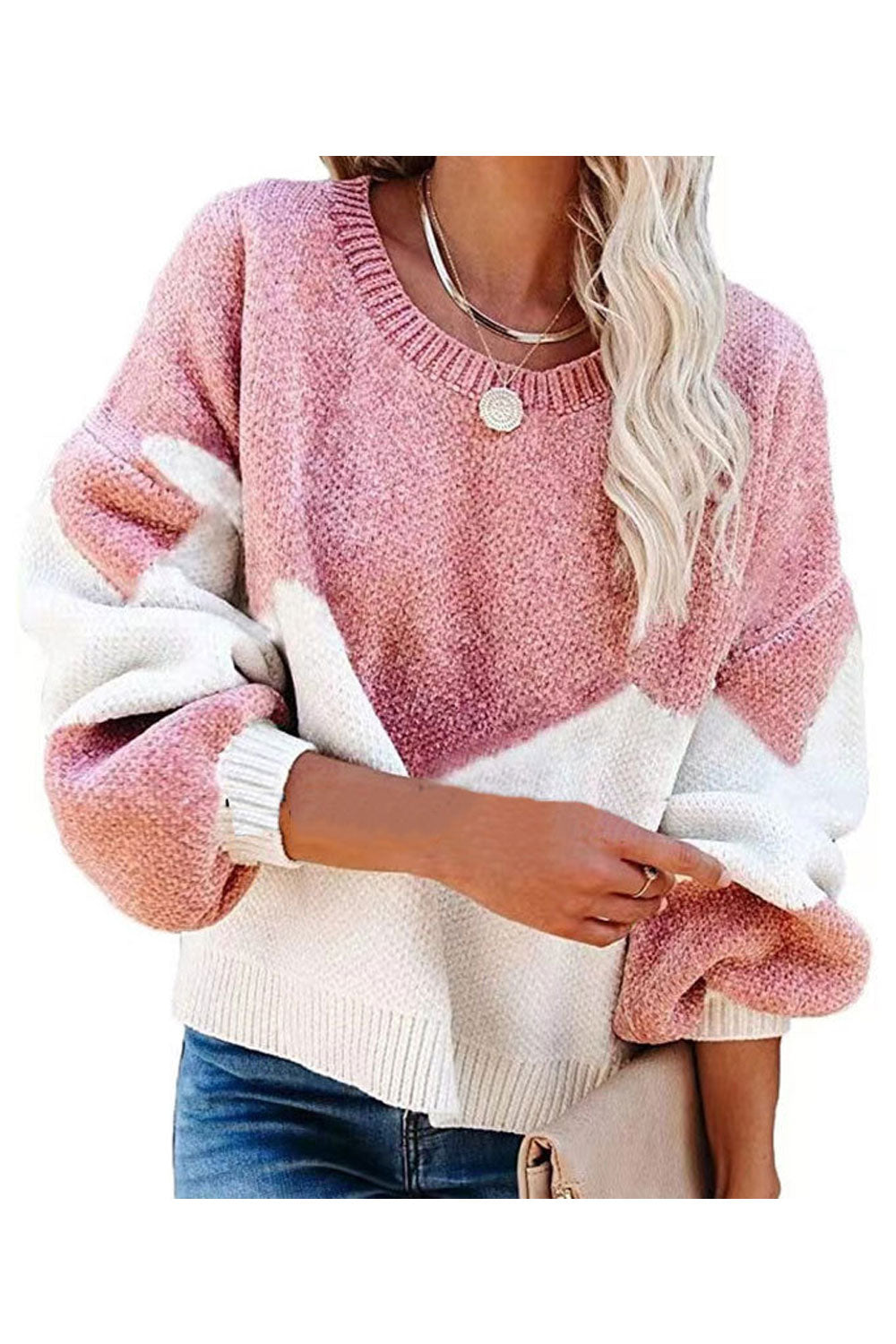Women Outclass Round Neck Loose Long Sleeve Relaxable Knitted Warm Sweater