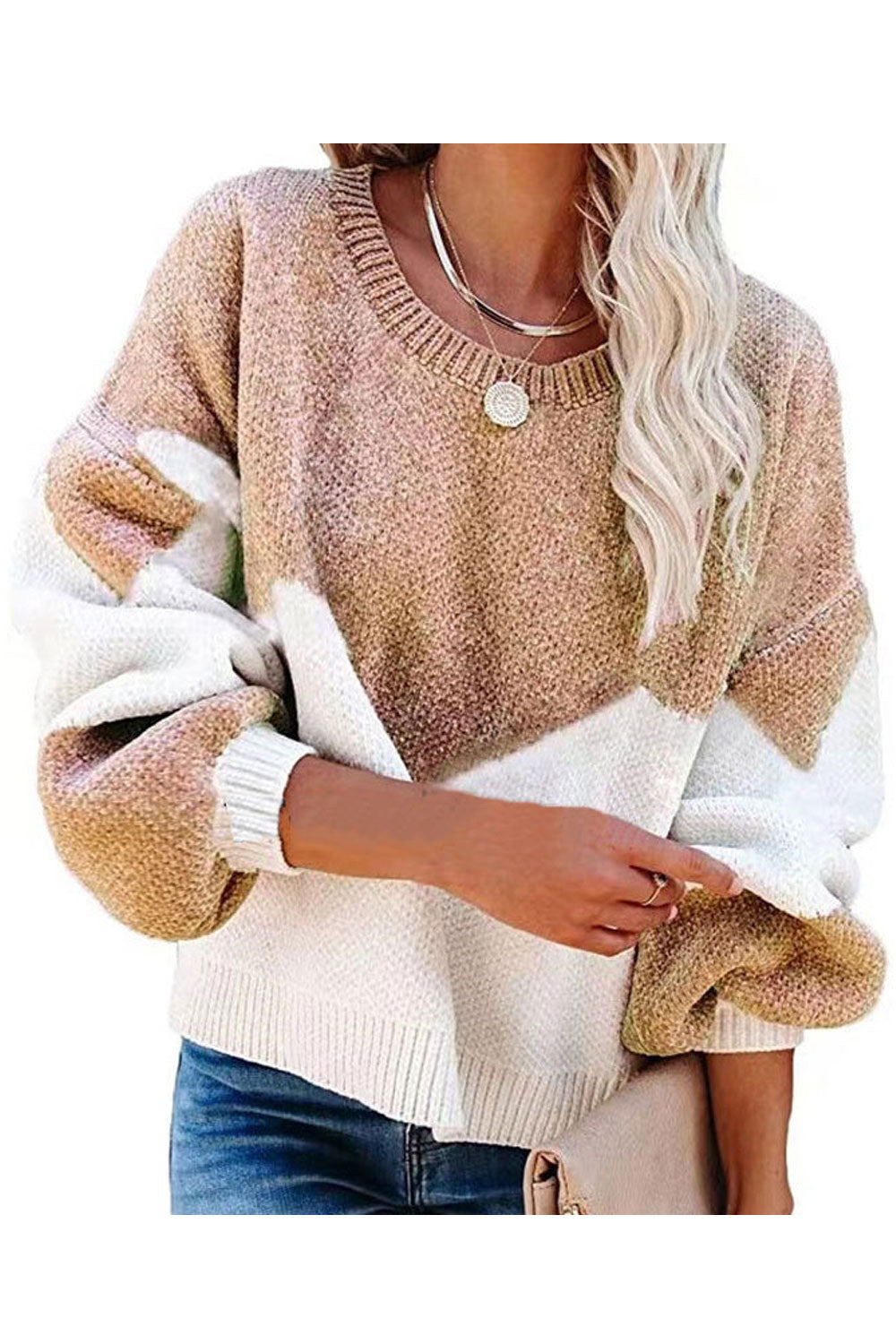 Women Outclass Round Neck Loose Long Sleeve Relaxable Knitted Warm Sweater