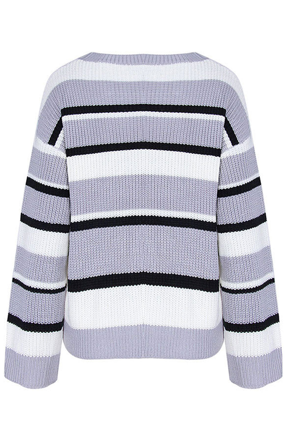 Women Awesome Stripe Pattern Loose Sleeves Round Neck Knitted Warm Winter Sweater
