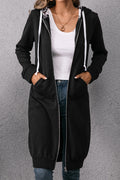 Women Attractive Mid Length Front Zip Closure Comfy Kangaroo Pockets Solid Colored Winter Hoodie