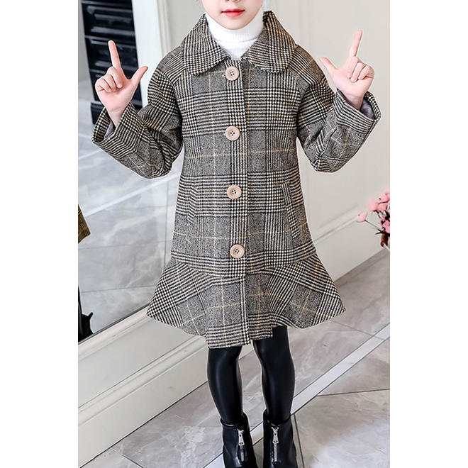 Kids Girls Autumn Winter Plaid Pattern Warm Coat