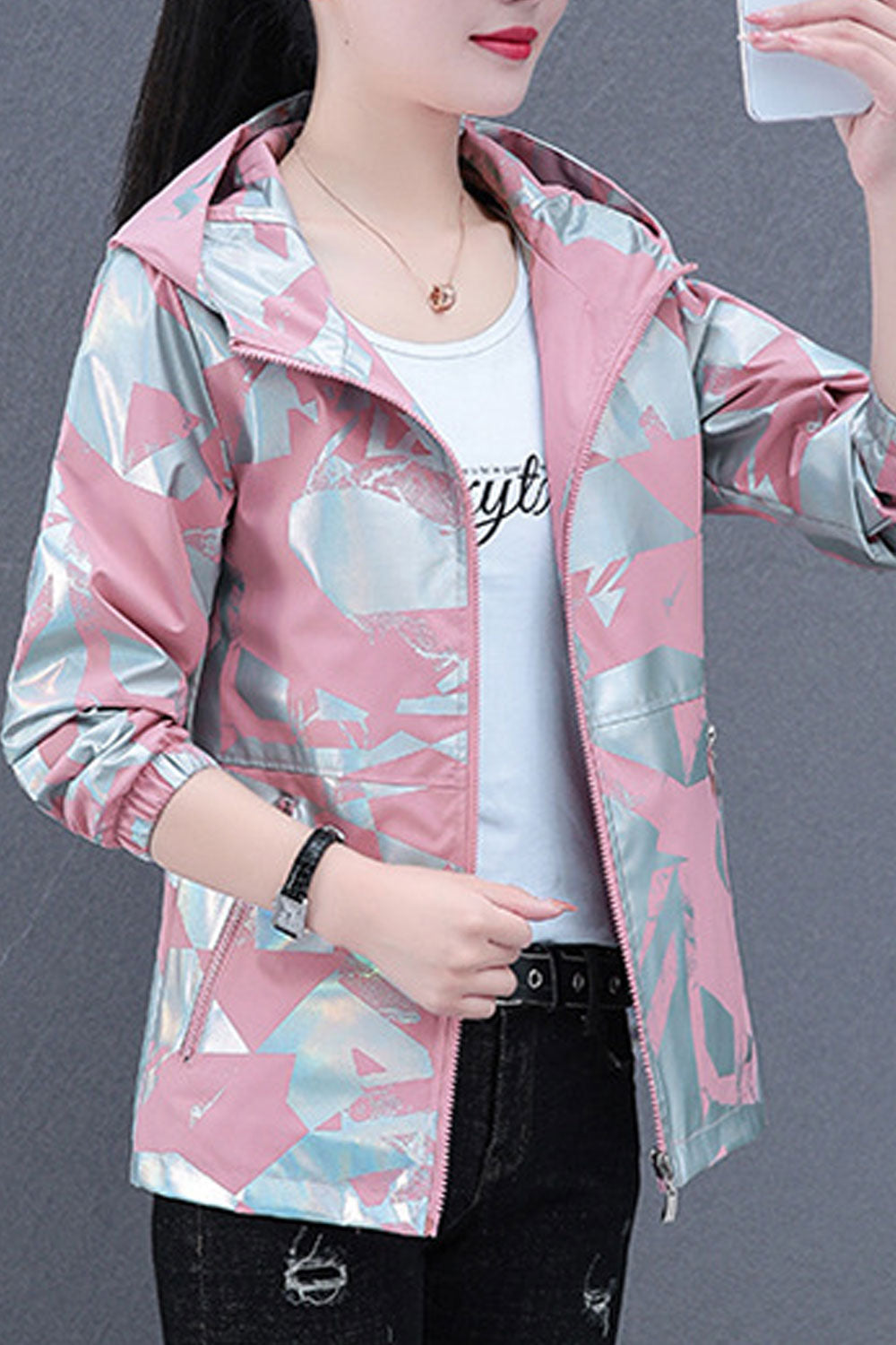 Women Attractive Stand Collar Neck Ribbed Cuff & Front Zippered Winter Casual Jacket