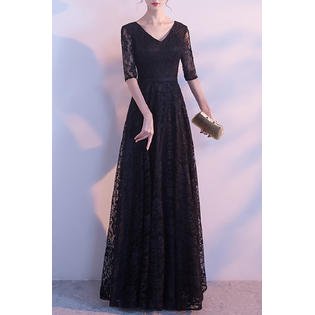 Women V-Neck Elbow Sleeve Maxi Wedding Dress