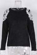 Women Superb Soft & Qualited Material Constructed Round Neck Floral Lace Decorated Shoulder Knitted Sweater