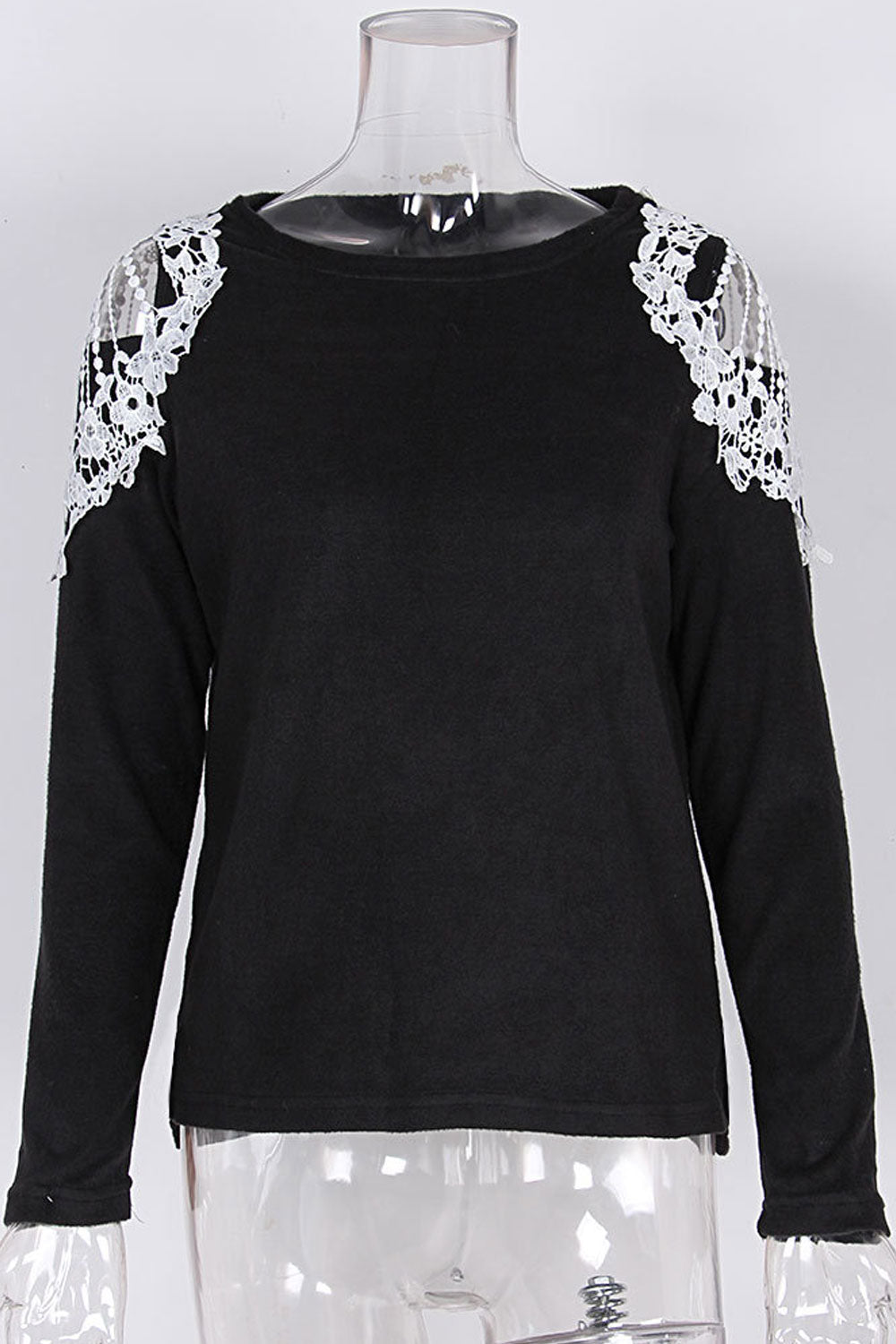 Women Superb Soft & Qualited Material Constructed Round Neck Floral Lace Decorated Shoulder Knitted Sweater