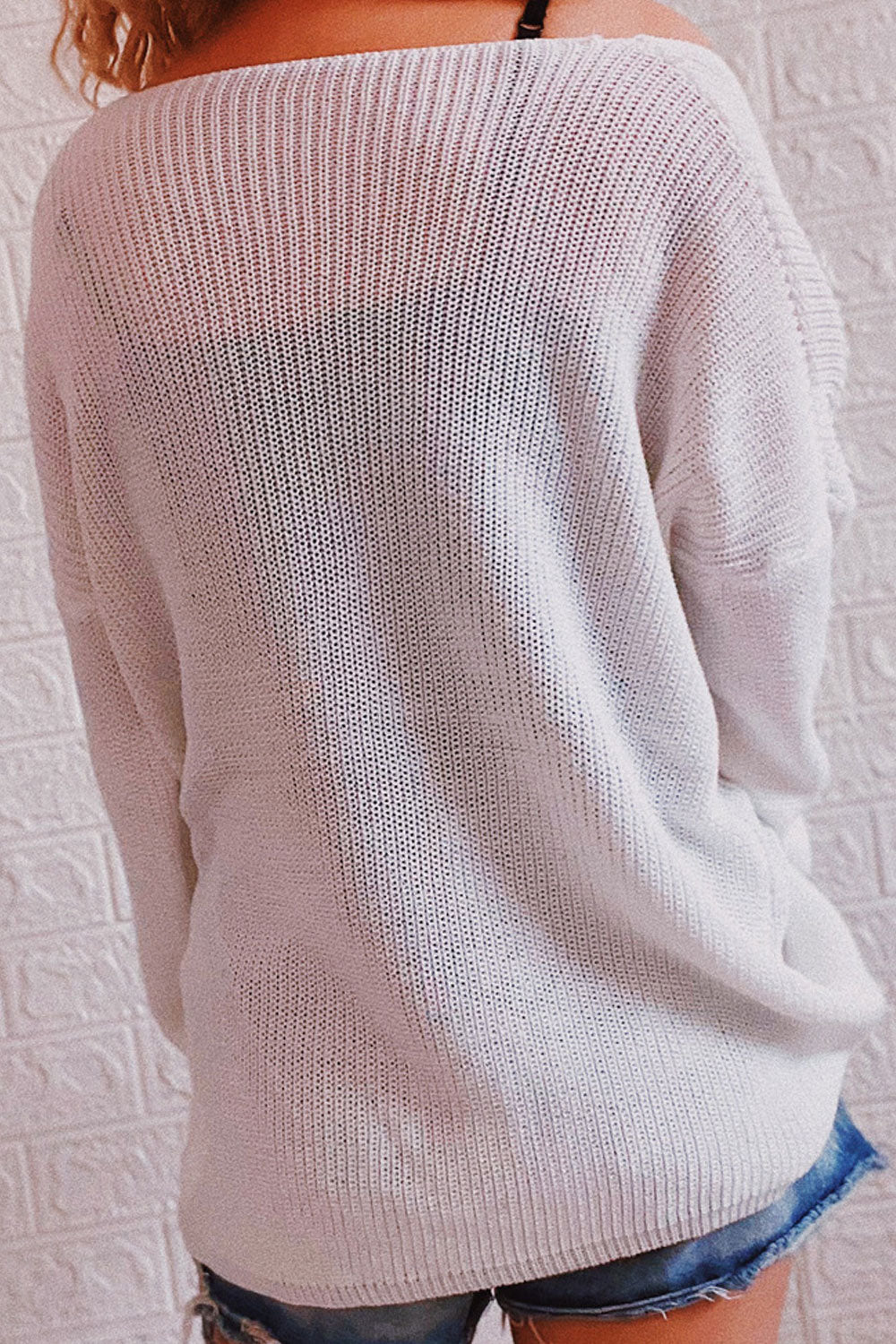 Women Casual Loose Fit V-Neck Solid Pattern Pullover Winter Sweater