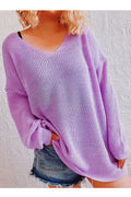 Women Casual Loose Fit V-Neck Solid Pattern Pullover Winter Sweater