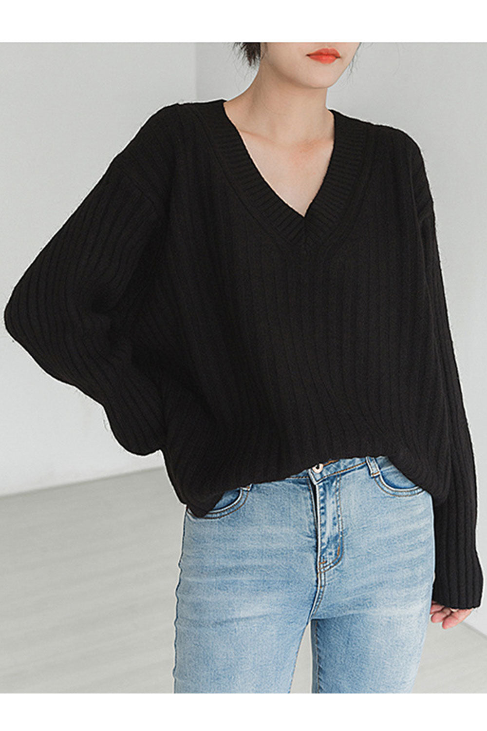 Women Excellent V-Neck Long Sleeve Loose Fit Winter Reliable Knitted Sweater