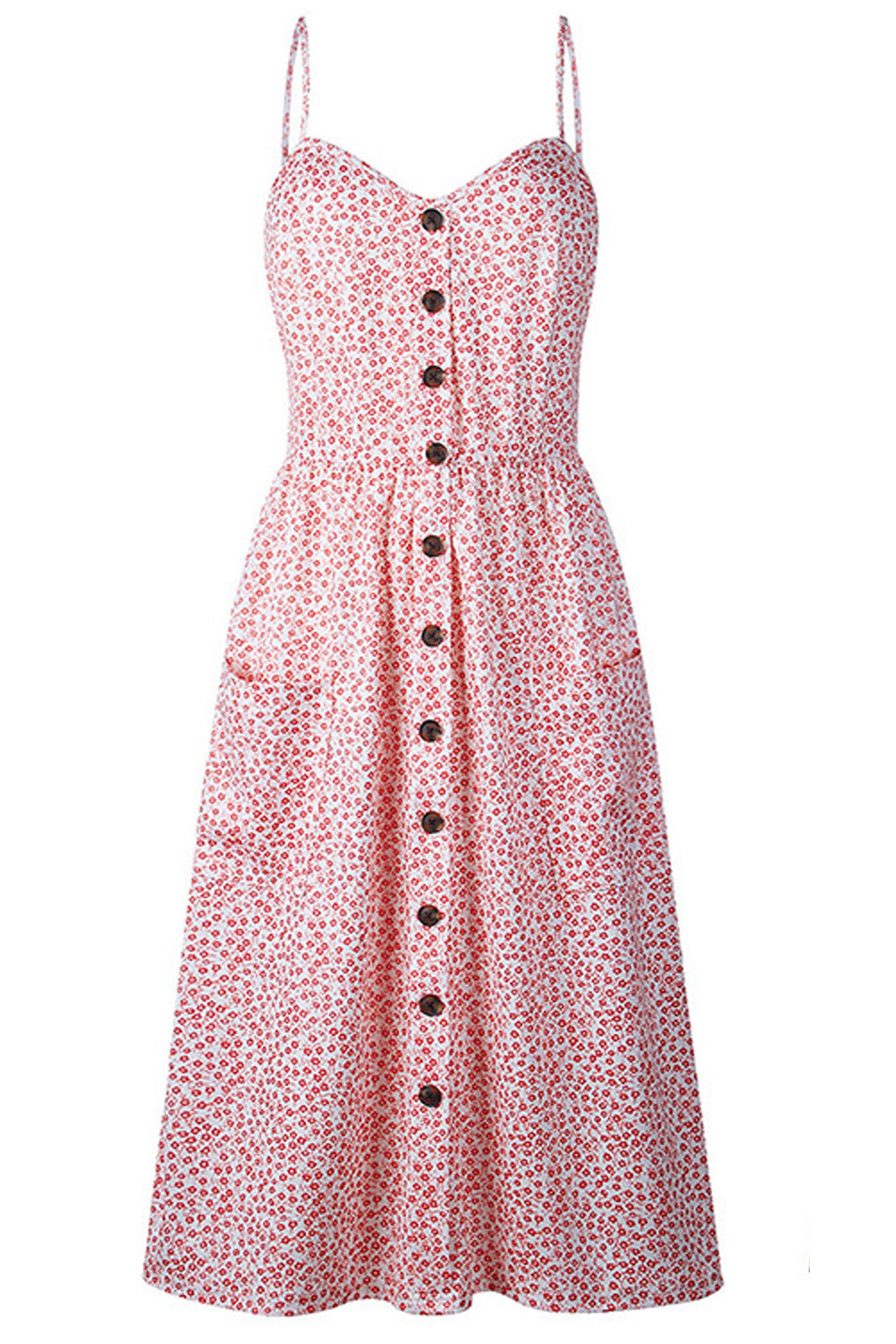 Women Deep Neck Spaghetti Strap Floral Dress