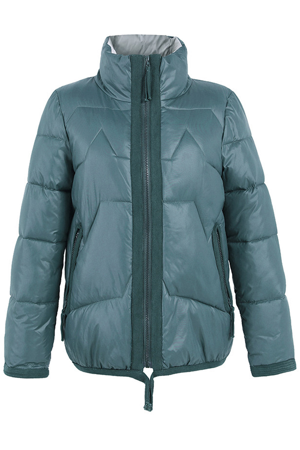 Women Classy High Neck Front Designed Solid Pattern Side Pockets Winter Padded Jacket