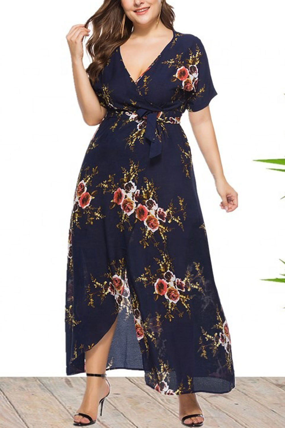 Ketty More Women Plus Fashion Wrap Skirt V-Neck Dress