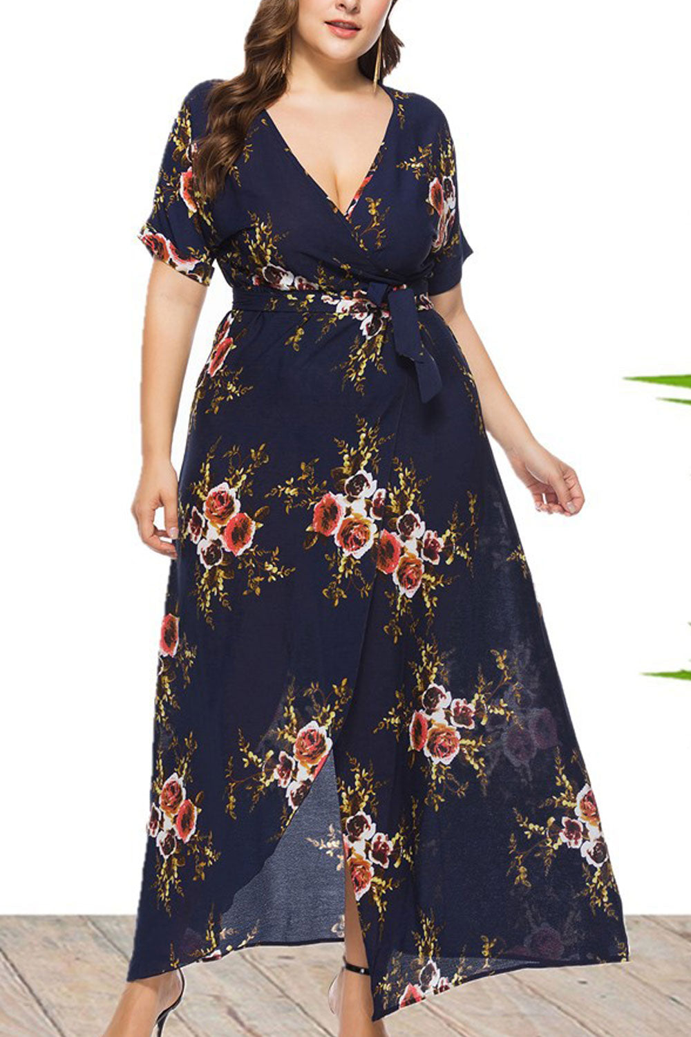 Ketty More Women Plus Fashion Wrap Skirt V-Neck Dress