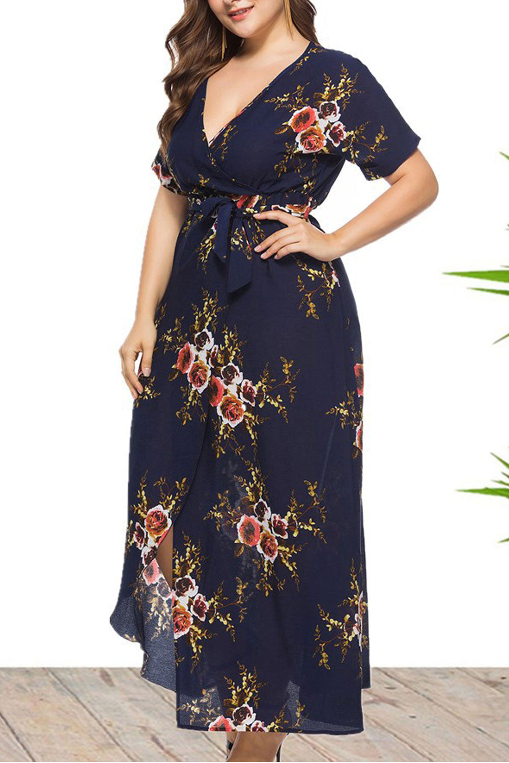 Ketty More Women Plus Fashion Wrap Skirt V-Neck Dress