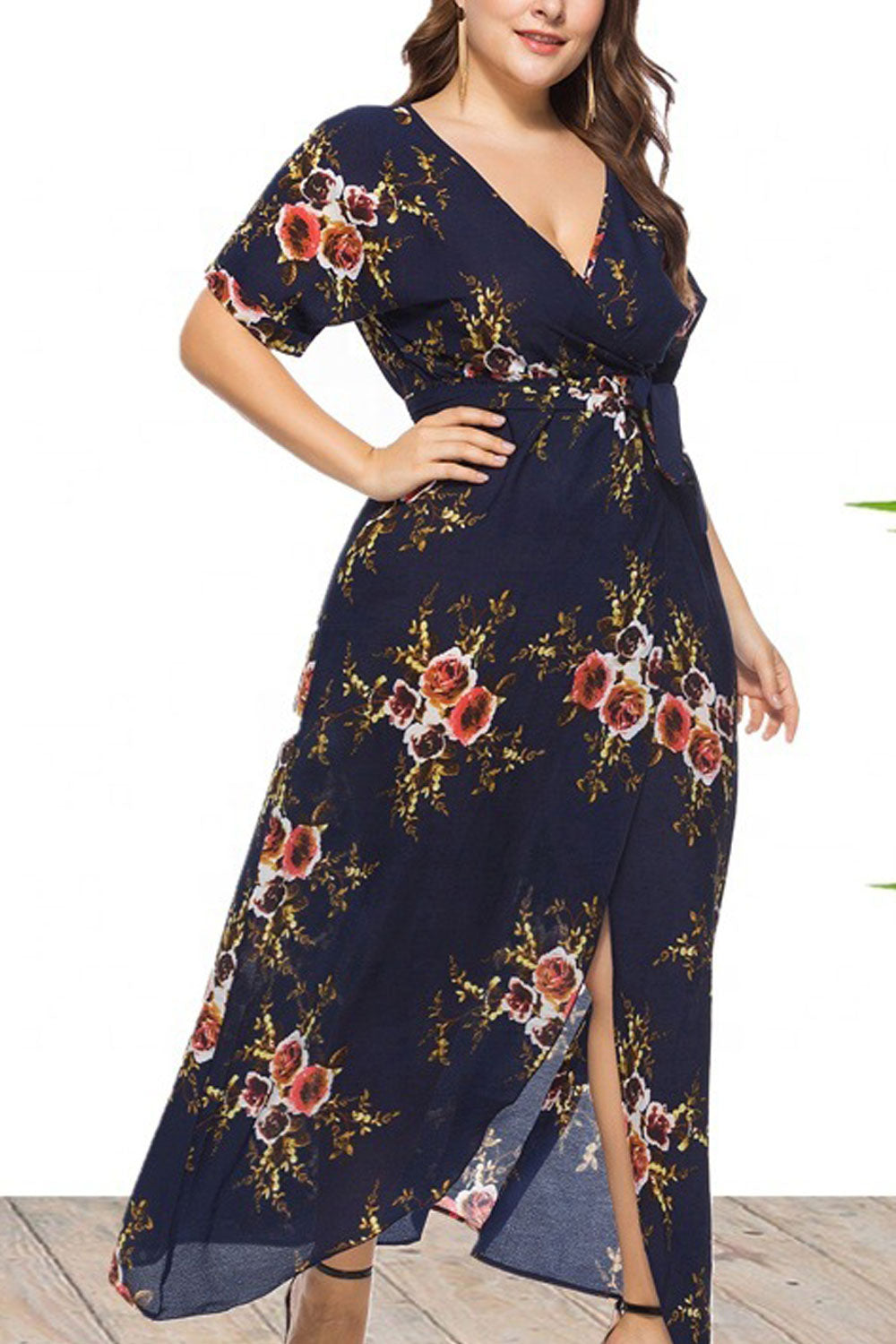 Ketty More Women Plus Fashion Wrap Skirt V-Neck Dress