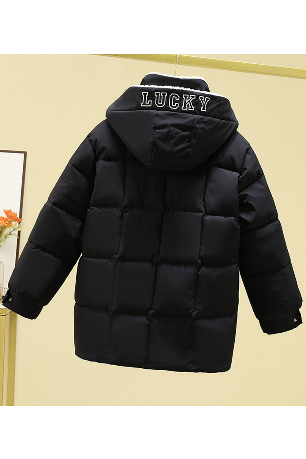 Women Solid Pattern High Neck Along Hood Capable Side Pockets Long Sleeve Winter Padded Jacket