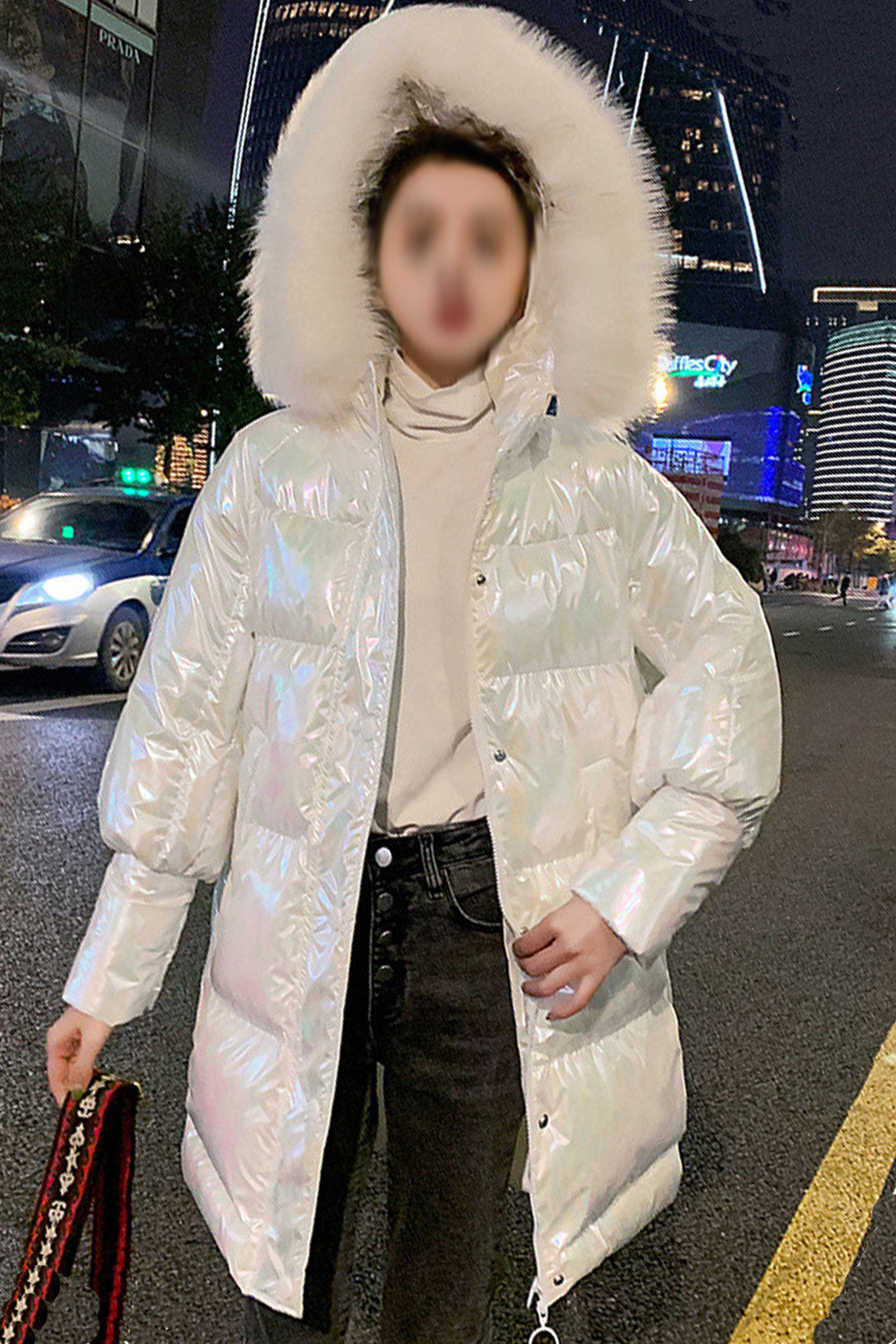 Women Awesome Hairy Hooded Shiny Colored Long Sleeve Winter Fashionic Warm Padded Jacket