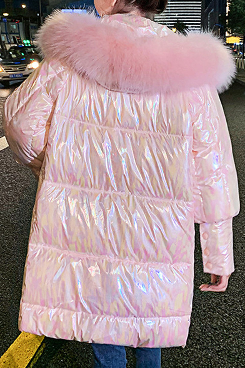 Women Awesome Hairy Hooded Shiny Colored Long Sleeve Winter Fashionic Warm Padded Jacket