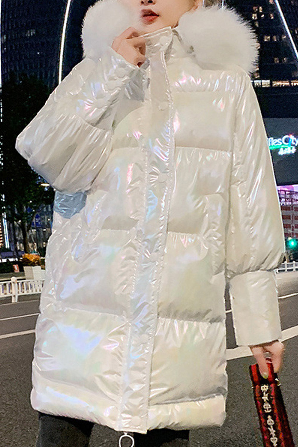 Women Awesome Hairy Hooded Shiny Colored Long Sleeve Winter Fashionic Warm Padded Jacket