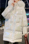Women Awesome Hairy Hooded Shiny Colored Long Sleeve Winter Fashionic Warm Padded Jacket