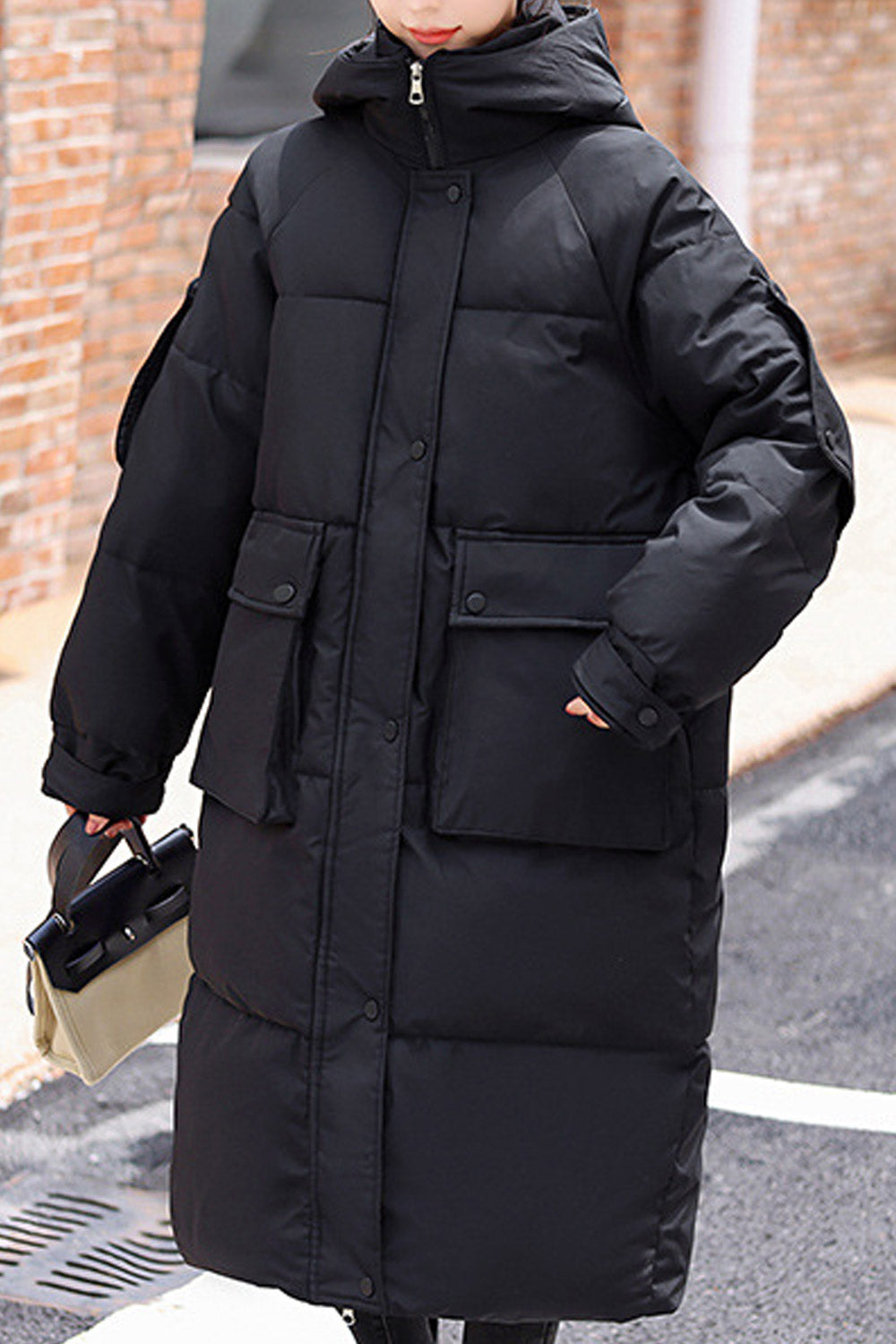 Women Magnificent Mid-Length Big Storage Flap Pockets Hooded Solid Pattern Superb Warm Padded Jacket