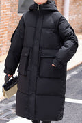 Women Magnificent Mid-Length Big Storage Flap Pockets Hooded Solid Pattern Superb Warm Padded Jacket