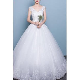 Women Appealing V-Neck Sleeveless Slim Waist Lovely Wedding Gown Dress