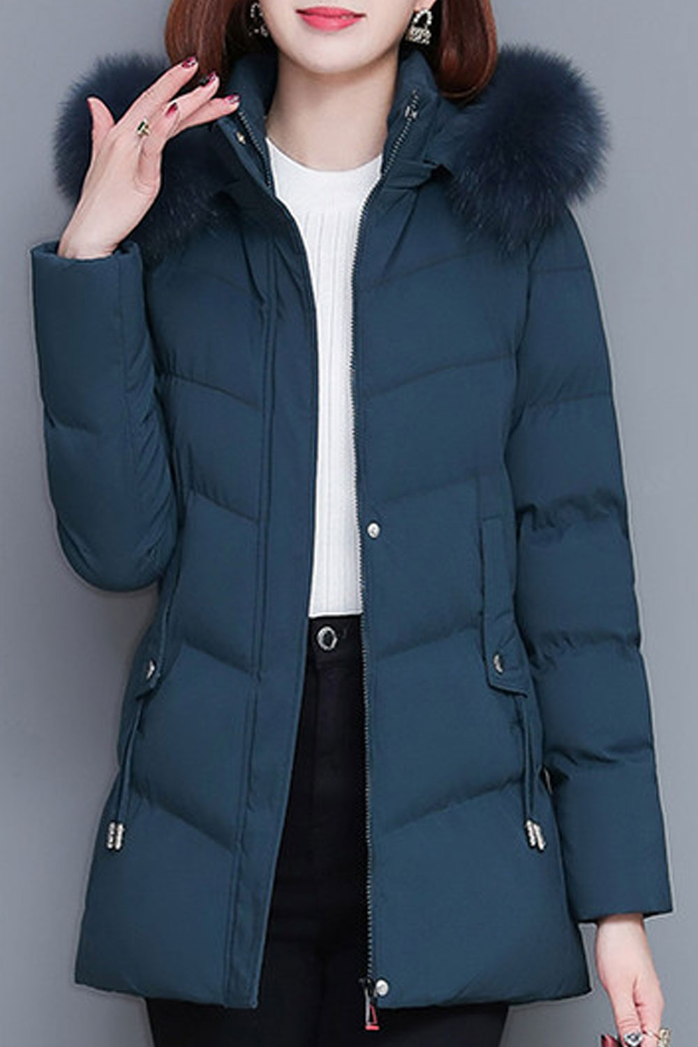 Women Fantastic Cozy Hooded Neck Drawstring Side Pocket & Front Zip Fastener Thick Soft Winter Padded Jacket