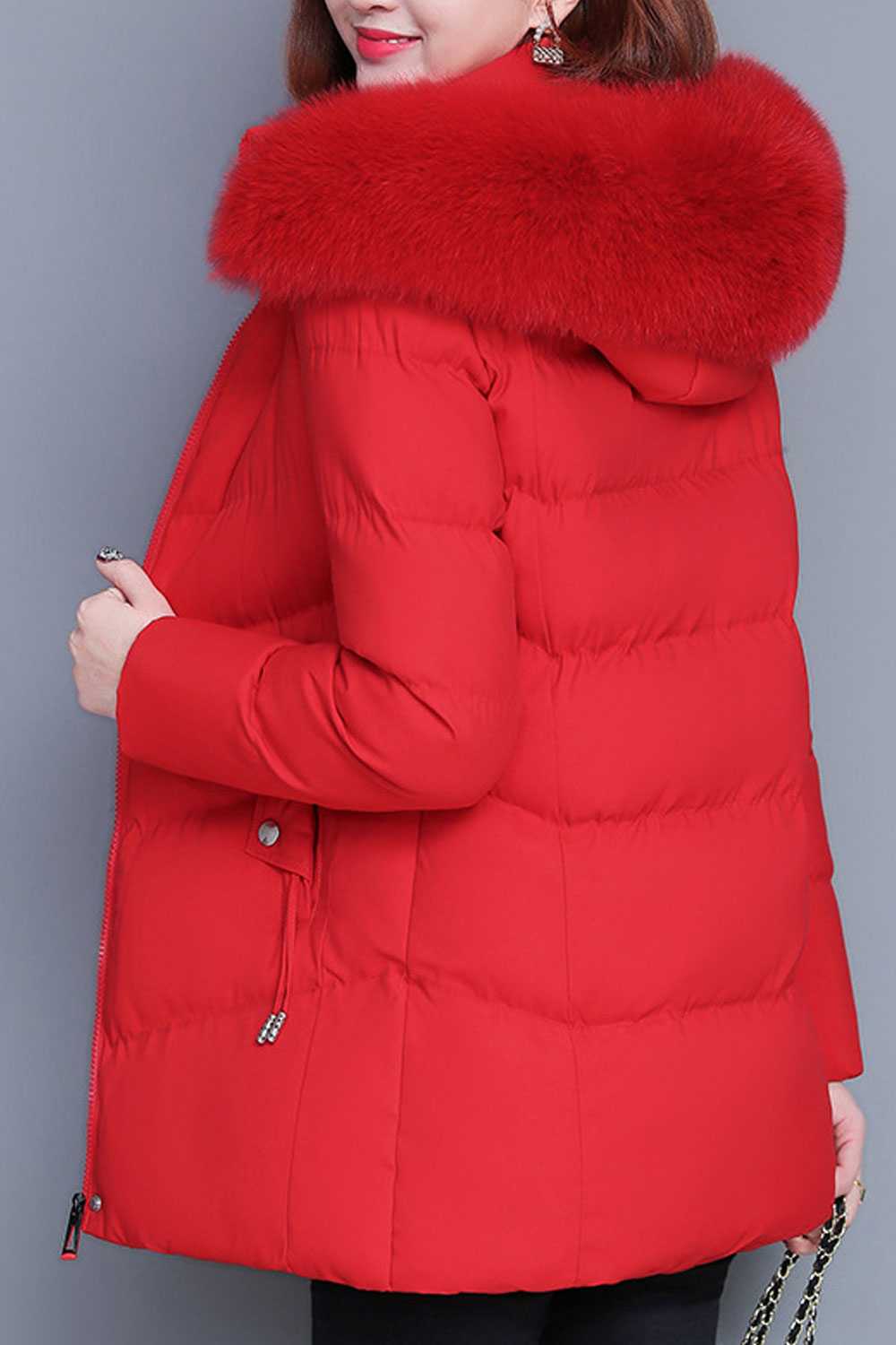 Women Fantastic Cozy Hooded Neck Drawstring Side Pocket & Front Zip Fastener Thick Soft Winter Padded Jacket