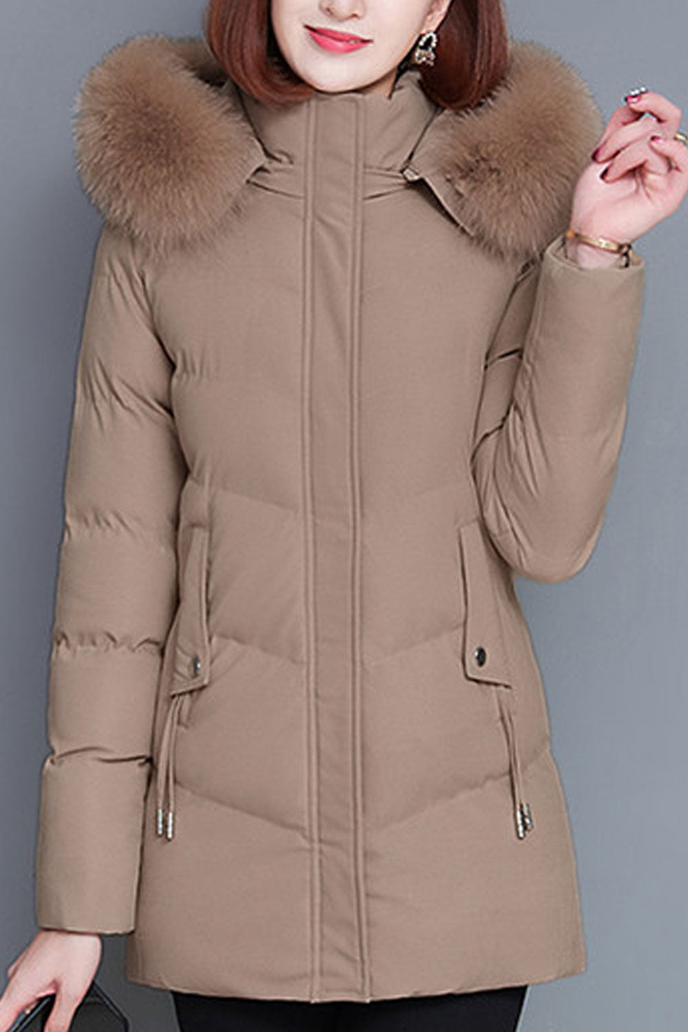 Women Fantastic Cozy Hooded Neck Drawstring Side Pocket & Front Zip Fastener Thick Soft Winter Padded Jacket