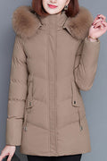 Women Fantastic Cozy Hooded Neck Drawstring Side Pocket & Front Zip Fastener Thick Soft Winter Padded Jacket