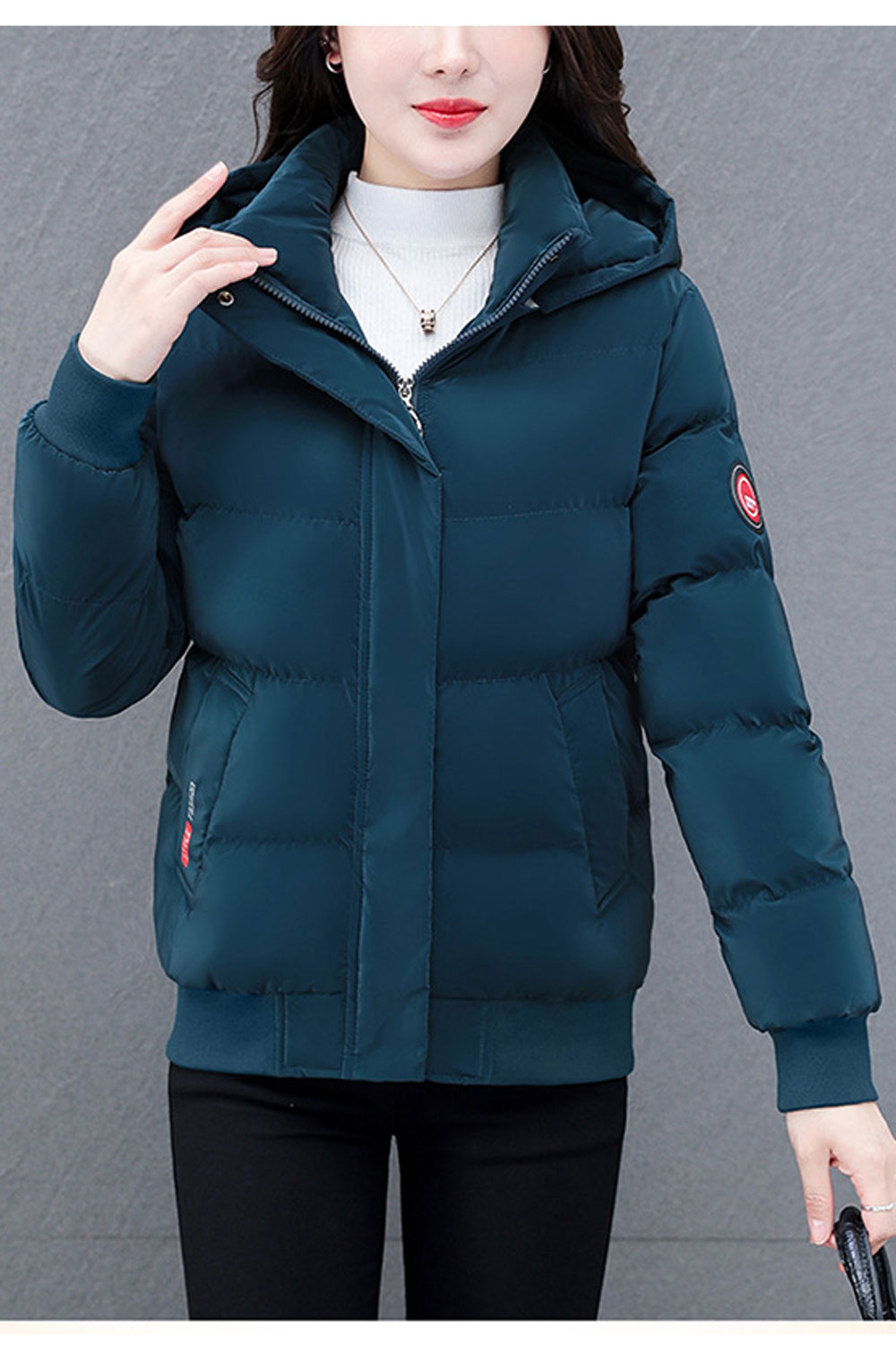 Women Heart- Melting Hooded Neck Knitted Ribbed Cuff & hem Buttoned Zipp Front Fastener Soft Winter Padded Jacket